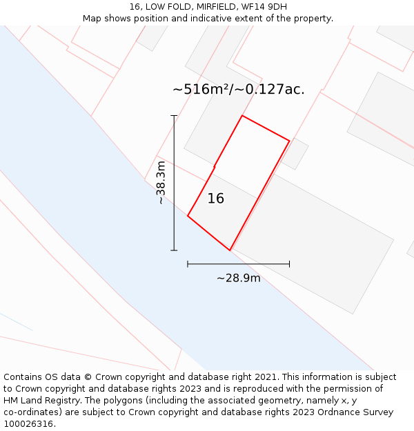 16, LOW FOLD, MIRFIELD, WF14 9DH: Plot and title map