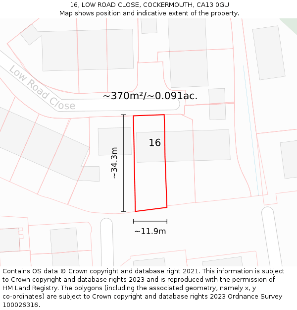 16, LOW ROAD CLOSE, COCKERMOUTH, CA13 0GU: Plot and title map