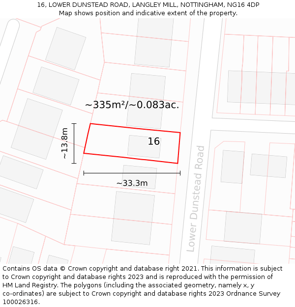16, LOWER DUNSTEAD ROAD, LANGLEY MILL, NOTTINGHAM, NG16 4DP: Plot and title map