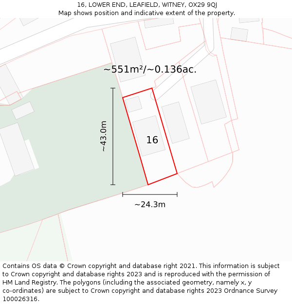 16, LOWER END, LEAFIELD, WITNEY, OX29 9QJ: Plot and title map