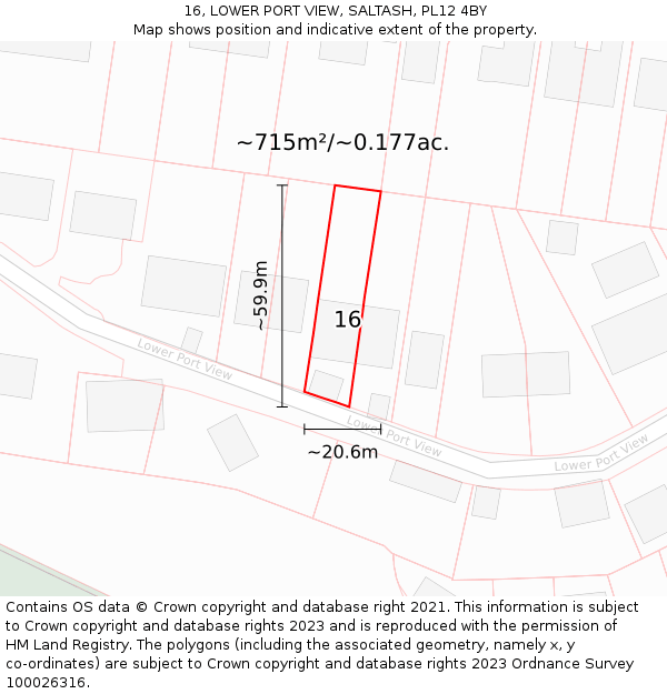 16, LOWER PORT VIEW, SALTASH, PL12 4BY: Plot and title map