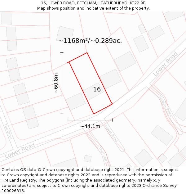 16, LOWER ROAD, FETCHAM, LEATHERHEAD, KT22 9EJ: Plot and title map