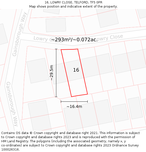 16, LOWRY CLOSE, TELFORD, TF5 0PR: Plot and title map