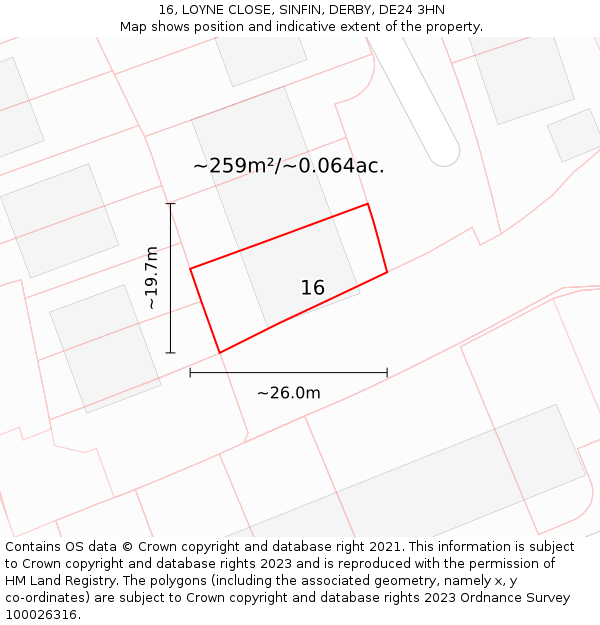 16, LOYNE CLOSE, SINFIN, DERBY, DE24 3HN: Plot and title map