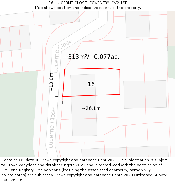 16, LUCERNE CLOSE, COVENTRY, CV2 1SE: Plot and title map