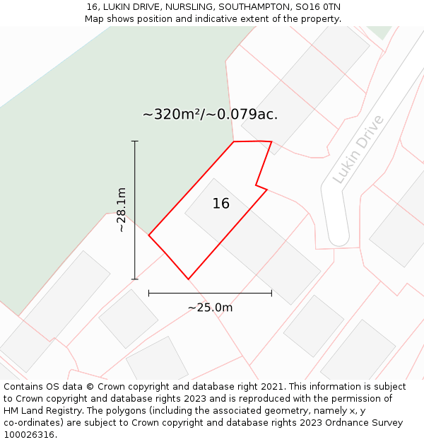 16, LUKIN DRIVE, NURSLING, SOUTHAMPTON, SO16 0TN: Plot and title map