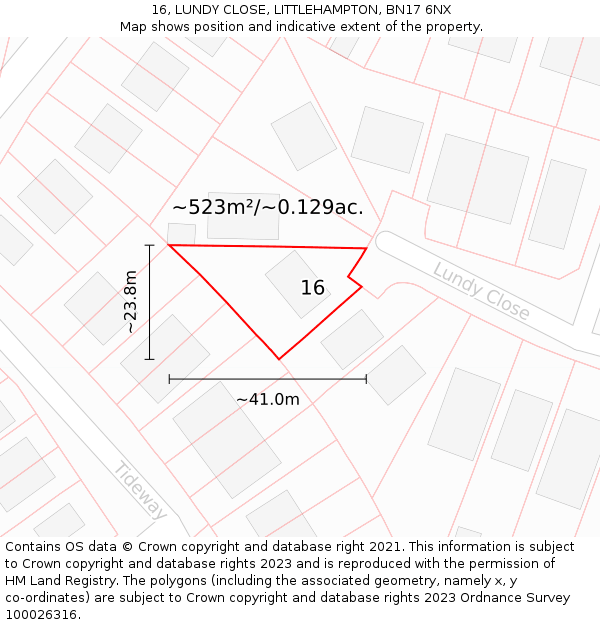 16, LUNDY CLOSE, LITTLEHAMPTON, BN17 6NX: Plot and title map