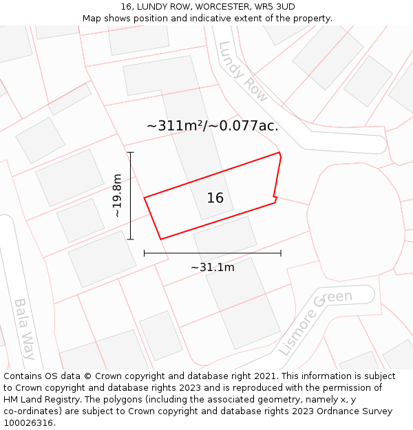 16, LUNDY ROW, WORCESTER, WR5 3UD: Plot and title map