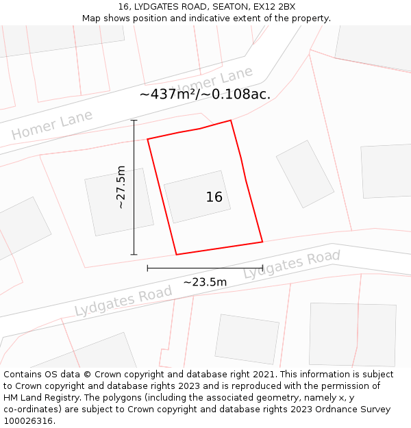 16, LYDGATES ROAD, SEATON, EX12 2BX: Plot and title map