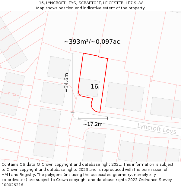 16, LYNCROFT LEYS, SCRAPTOFT, LEICESTER, LE7 9UW: Plot and title map