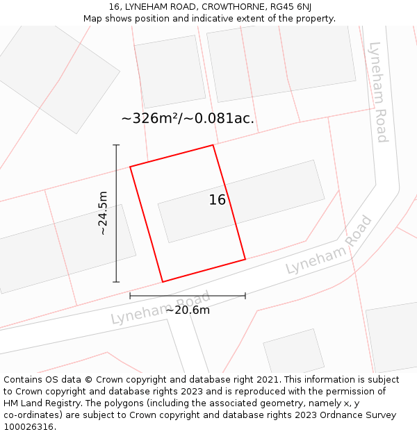 16, LYNEHAM ROAD, CROWTHORNE, RG45 6NJ: Plot and title map