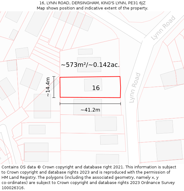 16, LYNN ROAD, DERSINGHAM, KING'S LYNN, PE31 6JZ: Plot and title map