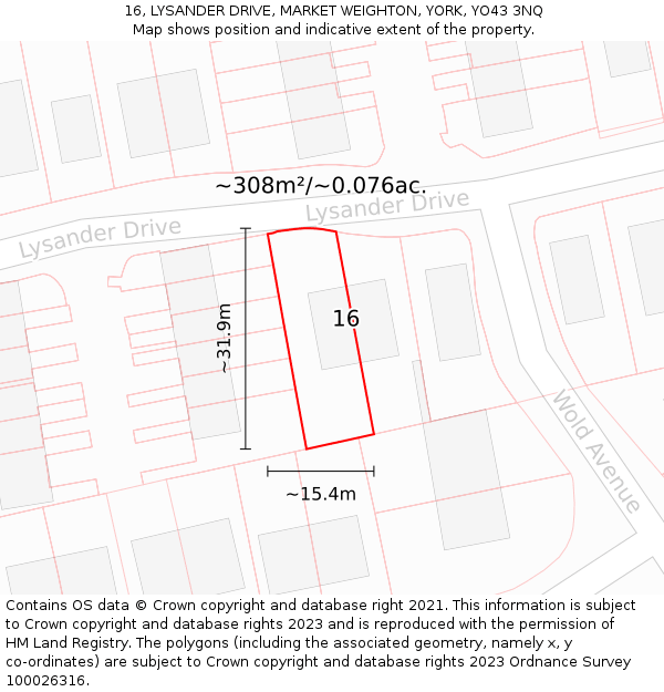16, LYSANDER DRIVE, MARKET WEIGHTON, YORK, YO43 3NQ: Plot and title map