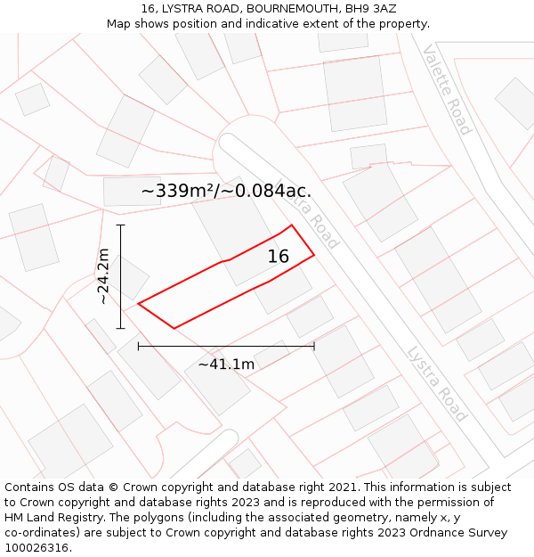16, LYSTRA ROAD, BOURNEMOUTH, BH9 3AZ: Plot and title map
