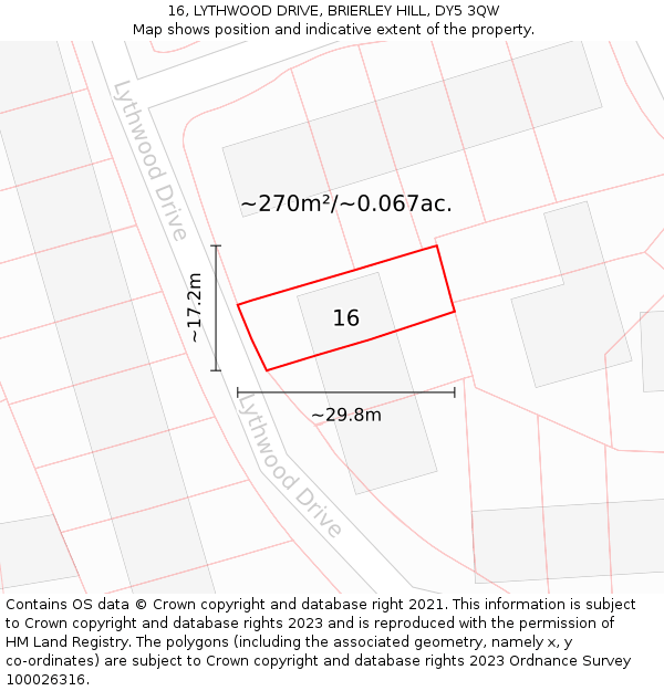 16, LYTHWOOD DRIVE, BRIERLEY HILL, DY5 3QW: Plot and title map