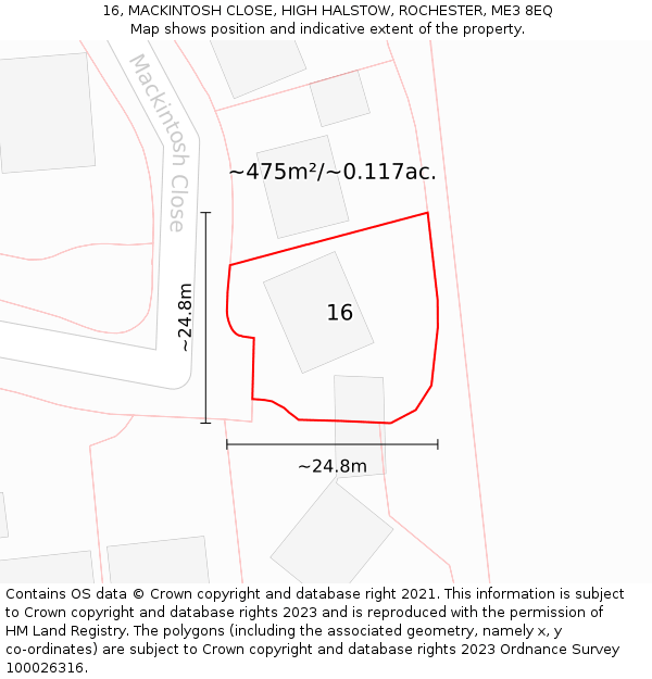 16, MACKINTOSH CLOSE, HIGH HALSTOW, ROCHESTER, ME3 8EQ: Plot and title map