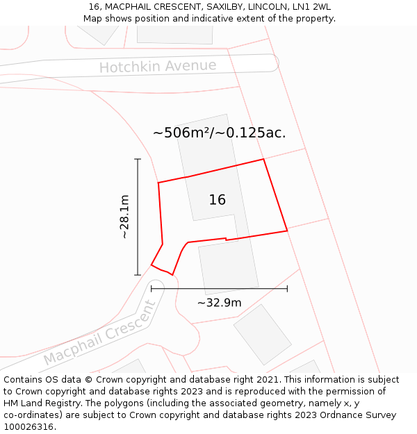 16, MACPHAIL CRESCENT, SAXILBY, LINCOLN, LN1 2WL: Plot and title map
