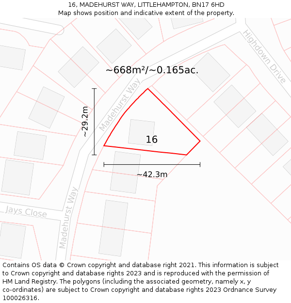 16, MADEHURST WAY, LITTLEHAMPTON, BN17 6HD: Plot and title map