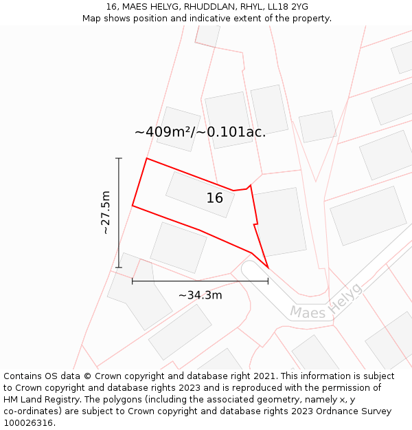 16, MAES HELYG, RHUDDLAN, RHYL, LL18 2YG: Plot and title map
