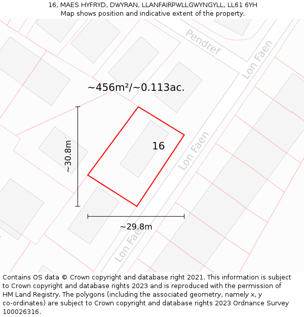 16, MAES HYFRYD, DWYRAN, LLANFAIRPWLLGWYNGYLL, LL61 6YH: Plot and title map
