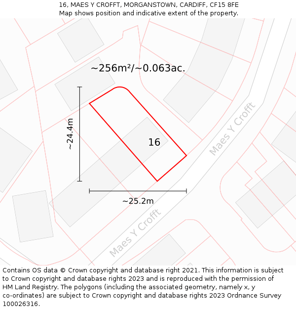 16, MAES Y CROFFT, MORGANSTOWN, CARDIFF, CF15 8FE: Plot and title map