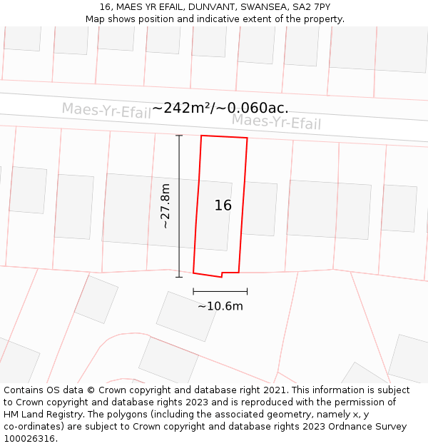 16, MAES YR EFAIL, DUNVANT, SWANSEA, SA2 7PY: Plot and title map