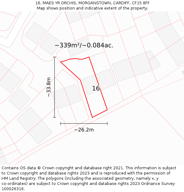 16, MAES YR ORCHIS, MORGANSTOWN, CARDIFF, CF15 8FF: Plot and title map