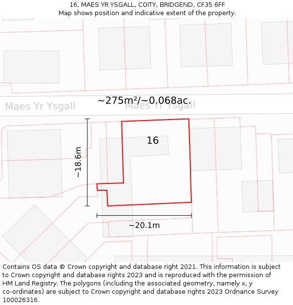 16, MAES YR YSGALL, COITY, BRIDGEND, CF35 6FF: Plot and title map