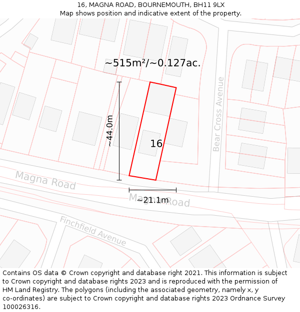 16, MAGNA ROAD, BOURNEMOUTH, BH11 9LX: Plot and title map