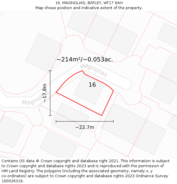 16, MAGNOLIAS, BATLEY, WF17 9AH: Plot and title map