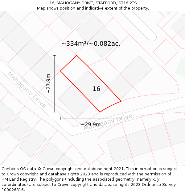 16, MAHOGANY DRIVE, STAFFORD, ST16 2TS: Plot and title map