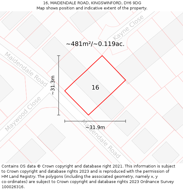 16, MAIDENDALE ROAD, KINGSWINFORD, DY6 9DG: Plot and title map
