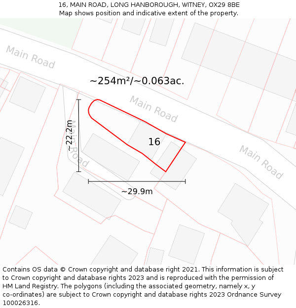 16, MAIN ROAD, LONG HANBOROUGH, WITNEY, OX29 8BE: Plot and title map