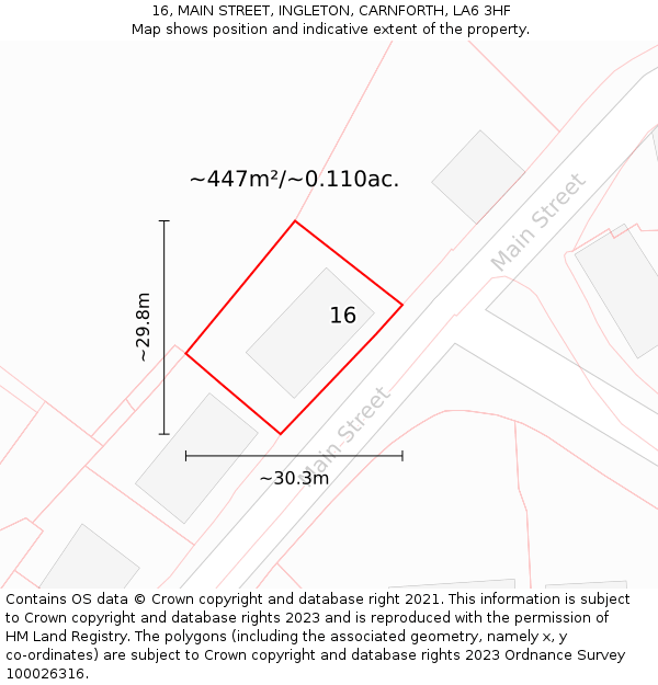 16, MAIN STREET, INGLETON, CARNFORTH, LA6 3HF: Plot and title map