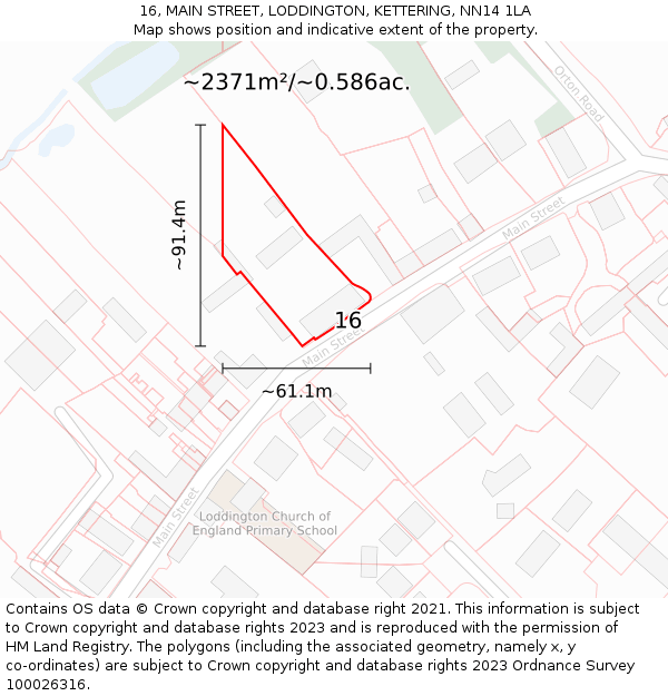 16, MAIN STREET, LODDINGTON, KETTERING, NN14 1LA: Plot and title map