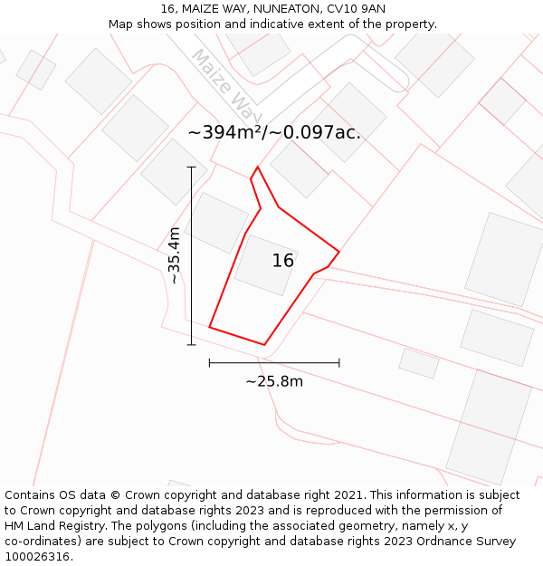 16, MAIZE WAY, NUNEATON, CV10 9AN: Plot and title map