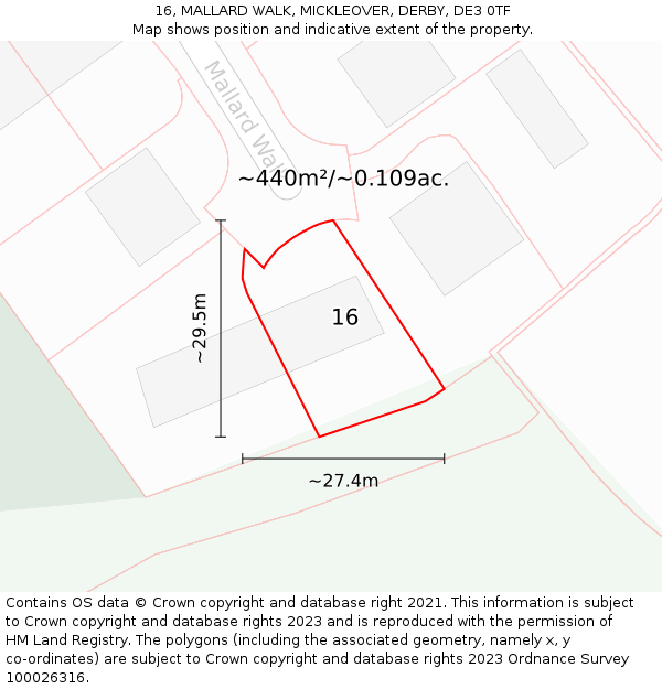 16, MALLARD WALK, MICKLEOVER, DERBY, DE3 0TF: Plot and title map