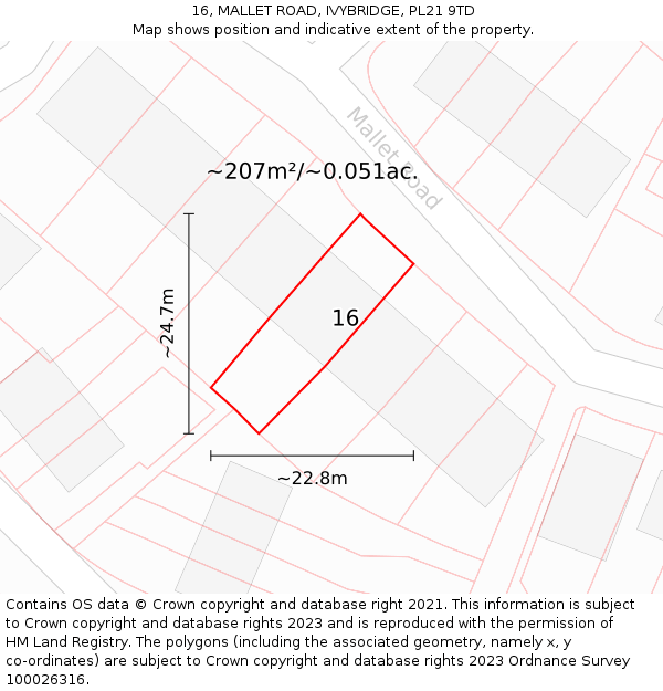16, MALLET ROAD, IVYBRIDGE, PL21 9TD: Plot and title map