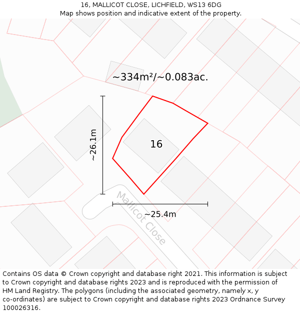 16, MALLICOT CLOSE, LICHFIELD, WS13 6DG: Plot and title map