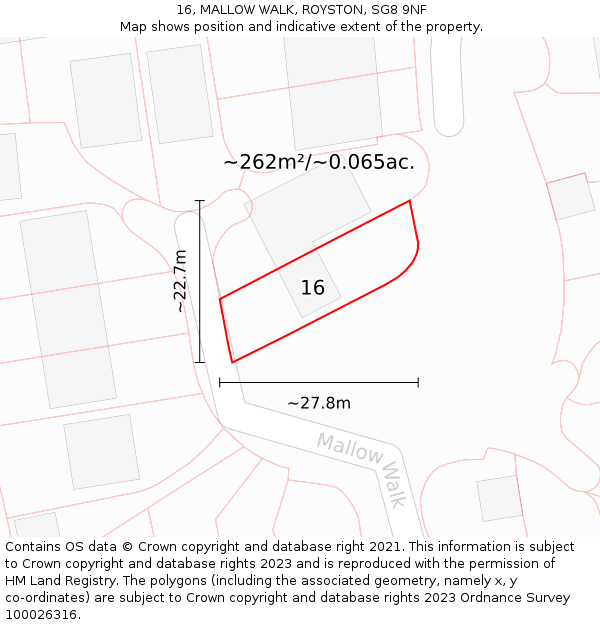 16, MALLOW WALK, ROYSTON, SG8 9NF: Plot and title map