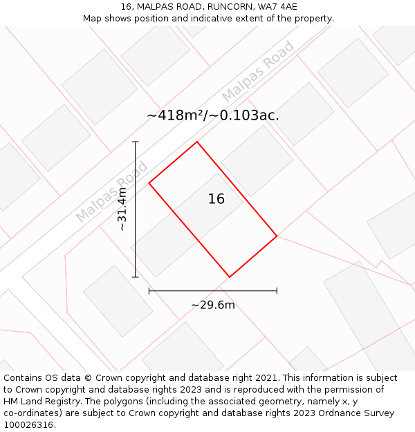 16, MALPAS ROAD, RUNCORN, WA7 4AE: Plot and title map