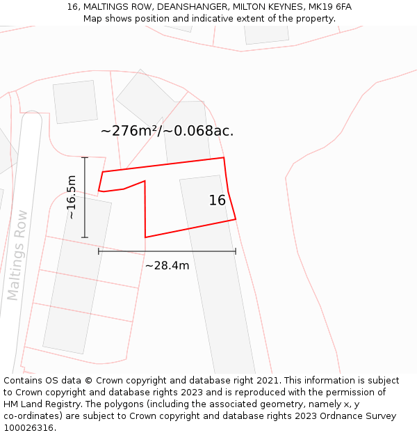 16, MALTINGS ROW, DEANSHANGER, MILTON KEYNES, MK19 6FA: Plot and title map
