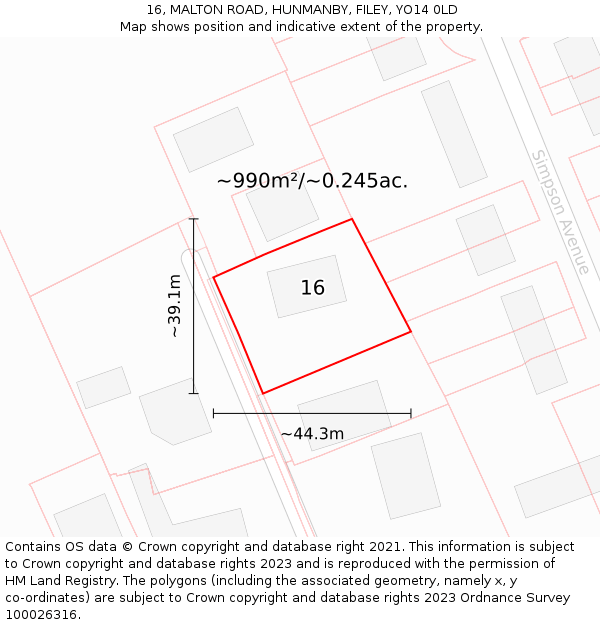 16, MALTON ROAD, HUNMANBY, FILEY, YO14 0LD: Plot and title map