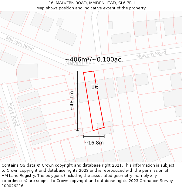 16, MALVERN ROAD, MAIDENHEAD, SL6 7RH: Plot and title map