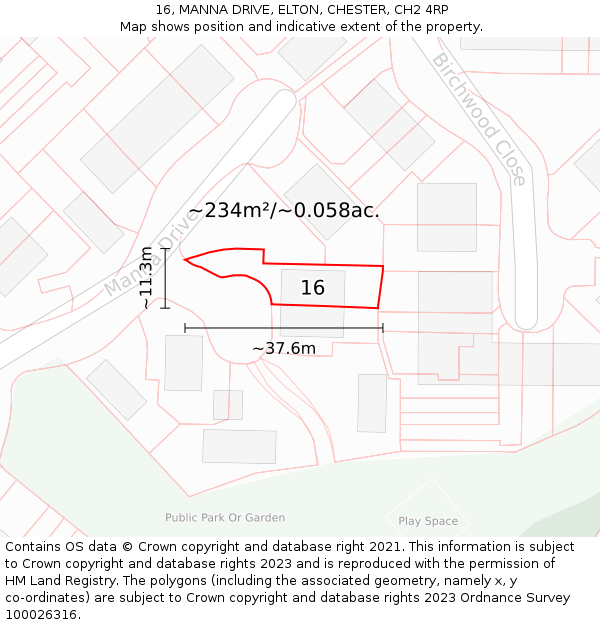 16, MANNA DRIVE, ELTON, CHESTER, CH2 4RP: Plot and title map