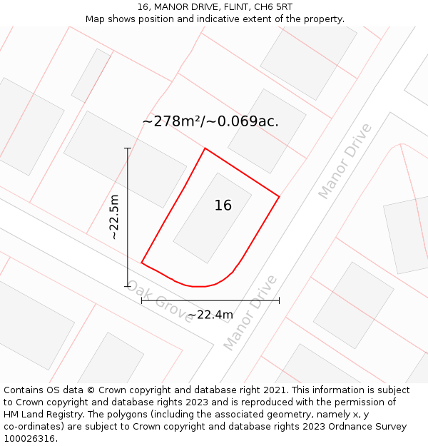 16, MANOR DRIVE, FLINT, CH6 5RT: Plot and title map