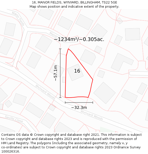 16, MANOR FIELDS, WYNYARD, BILLINGHAM, TS22 5GE: Plot and title map