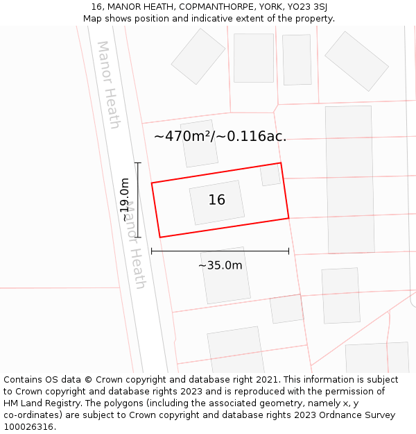 16, MANOR HEATH, COPMANTHORPE, YORK, YO23 3SJ: Plot and title map