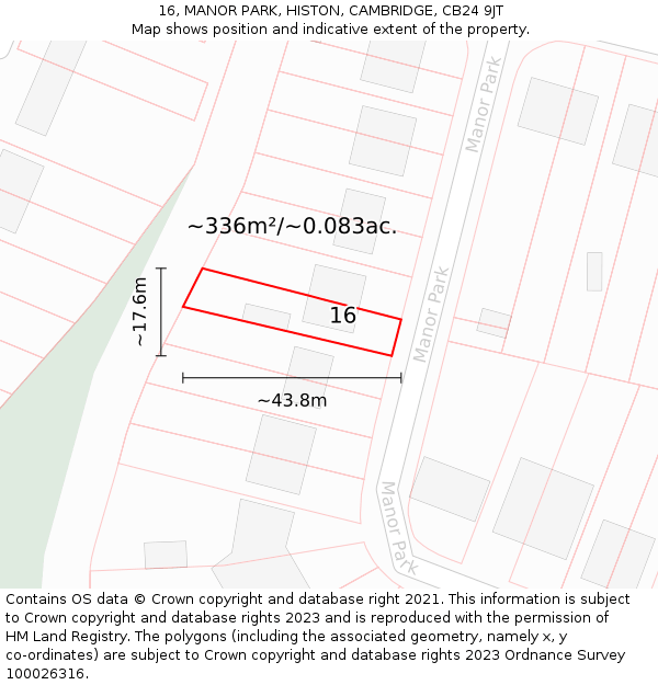 16, MANOR PARK, HISTON, CAMBRIDGE, CB24 9JT: Plot and title map