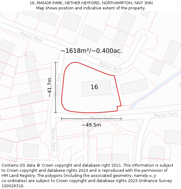 16, MANOR PARK, NETHER HEYFORD, NORTHAMPTON, NN7 3NN: Plot and title map